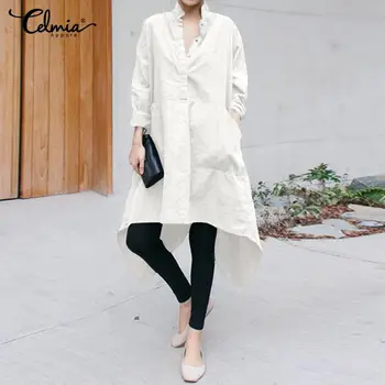 

2020 Celmia Fashion Shirt Dress Women Autumn Long Sleeve Asymmetrical Midi Sundress Female Casual Loose Work Vestidos Robe S-5XL