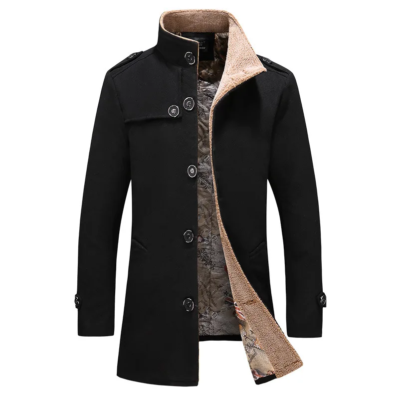 Шерстяное мужское пальто с воротником больших размеров, мужское шерстяное пальто, мужские пальто и куртки, мужские пальто, шерстяное мужское пальто, мужское зимнее пальто, Мужское пальто - Цвет: Черный