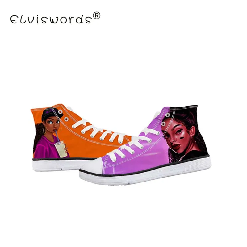 ELVISWORDS новинка 2019 афро-черный дизайн для девушек высокий верх холщовая обувь