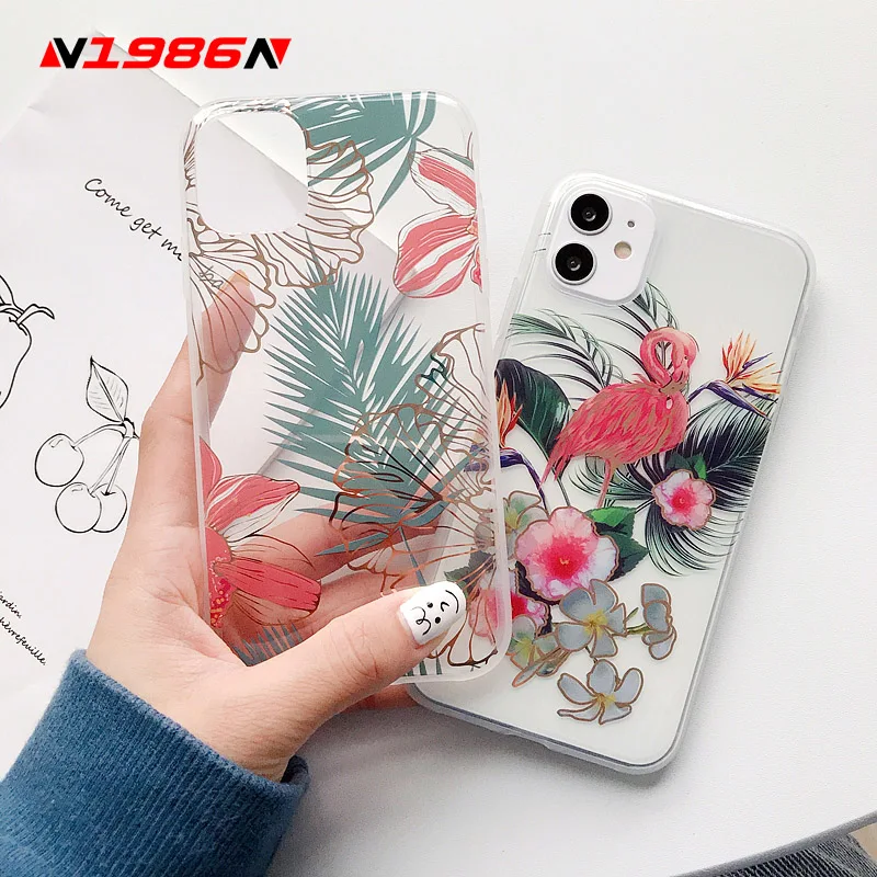 N1986N Phone Case For iPhone 11 Pro X XR XS Max 7 8 Plus Art Plating Flowers Banana Leaf Floral Clear IMD For iPhone X SE Case N1986N Phone Case For iPhone 11 Pro X XR XS Max 7 8 Plus Art Plating Flowers Banana Leaf Floral Clear IMD For iPhone X SE Case