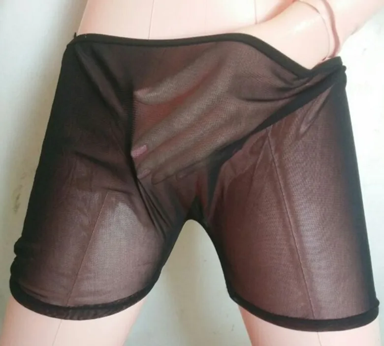 Black White Super Thin Mens Mesh Cool Cheap Male Sexy Transparent See thorugh Boxers Underwear