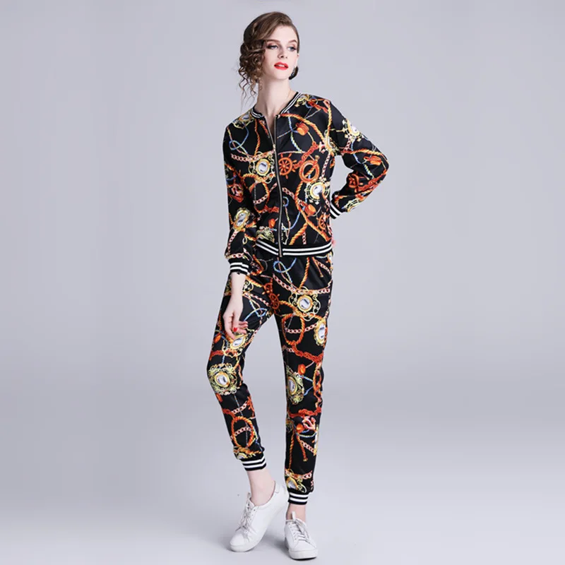 

Photo Shoot 2019 Spring Europe And America Popular Brand WOMEN'S Dress Printed Jacket + Pants Leisure Suit