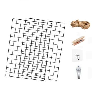 

Grid Mesh Display Panel Decorative Iron Rack Clip Photograph Wall Hanging Picture Wall,Display Photo Wall, 25.6X17.7 Inches(Blac