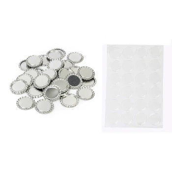 

COMBO 100 Silver FLATTENED FLAT BOTTLE CAPS LINERLESS & 100 ADHESIVE STICKERS