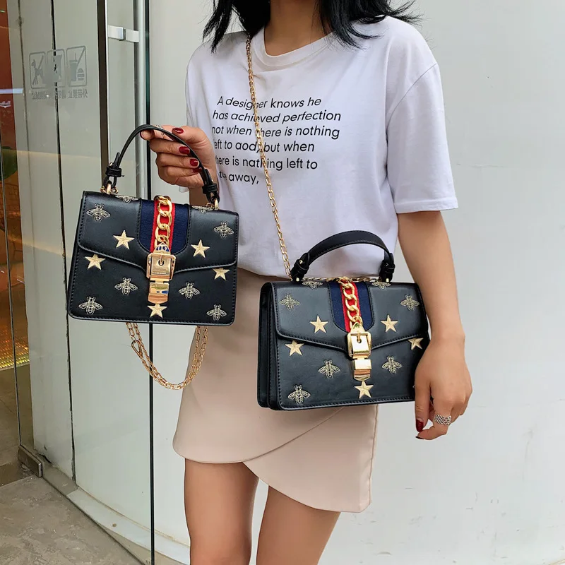 

Bag for Women 2020 Five-pointed Star Embroidery Silk Scarf Chain Shoulder Bag Small Square Bag Tote Bag Messenger Bag Luxurious