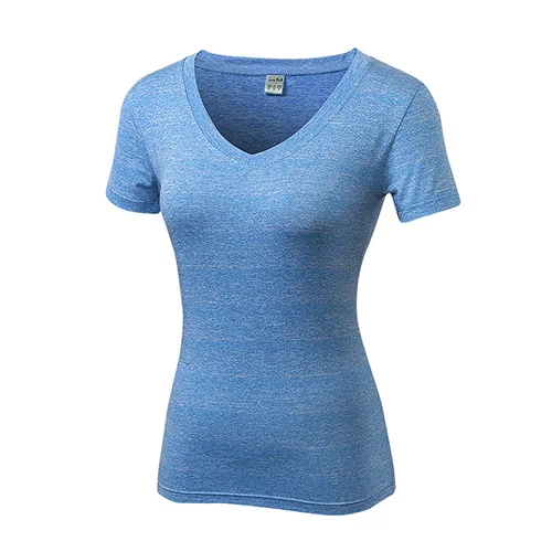 Женские быстросохнущие футболки для йоги с длинным рукавом бодибилдинг спортивные компрессионные колготки спортивная форма женские футболки с v-образным вырезом 8 цветов - Цвет: Синий