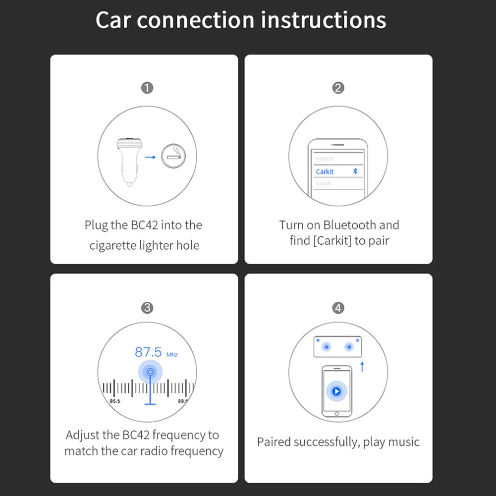QC3.0 двойной USB зарядное устройство Bluetooth автомобильный Радио fm-передатчик адаптер mp3-плеер