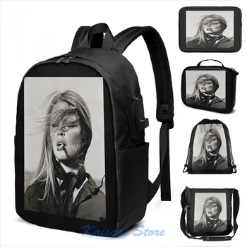 

Funny Graphic print brigitte bardot smoking USB Charge Backpack men School bags Women bag Travel laptop bag