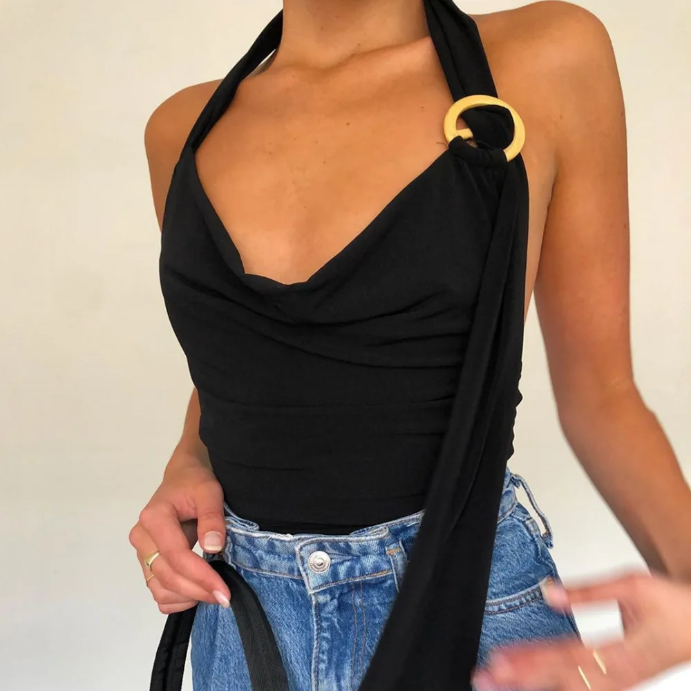 

SEASONS Woman Black Sexy Backless Hanging Neck Slim Bodysuit 2020 Bodycon Sleeveless Club Party Night Halter Jumpsuit ASJU80395