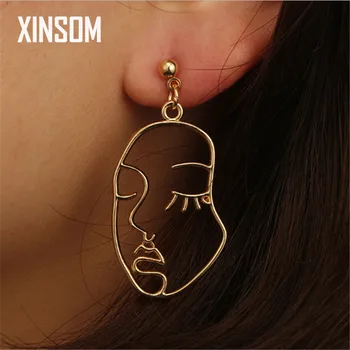 

XINSOM 2020 Face Earrings For Women Punk Gold Abstract Human Face Earrings Unique Design Party Banquet Dangle Earrings XS001