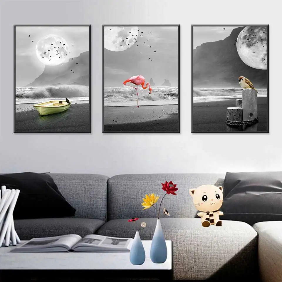 

Nordic Fashion black and white Wall Art Flamingo Canvas Painting Poster Print Decorative Picture for Living Room Home Decor