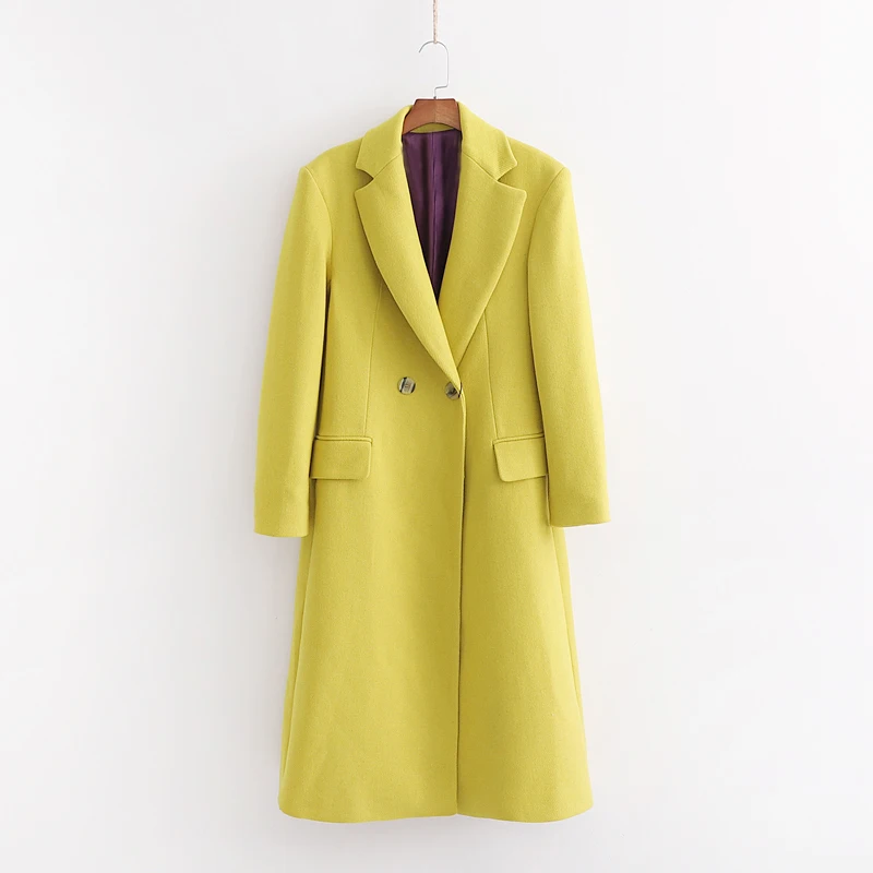 OMIKRON Новая мода шерстяное пальто женское с длинным рукавом с v-образным вырезом Верхняя одежда Куртка повседневное осень зима элегантное пальто Тренч - Цвет: Green