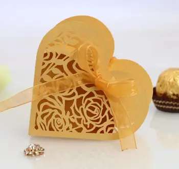 

50pcs Delicate Laser Cutting Heart Shape Rose flower Candy Box Wedding Birthday Favors Gifts For Party Decor Supplies Favor Bag