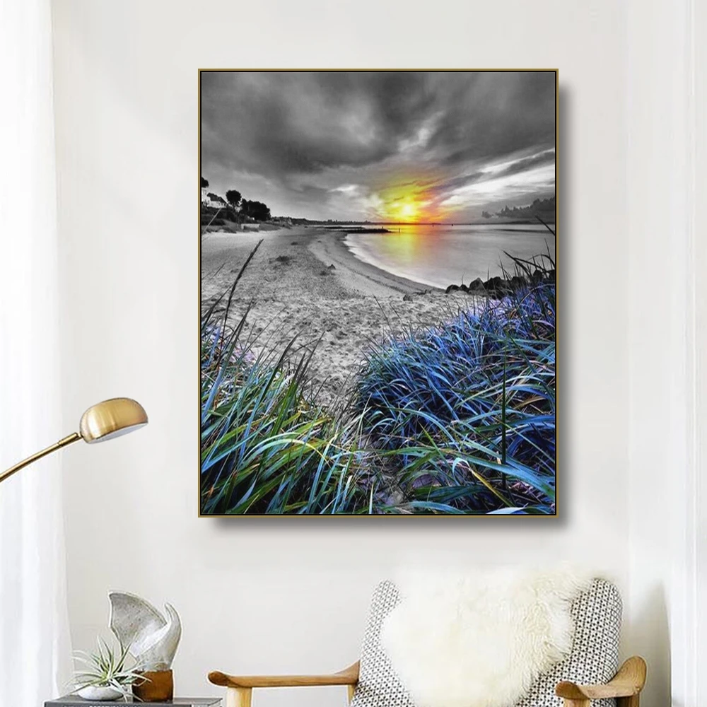 

Canvas Art Painting Cloudy sky Sunset at the seaside Art Poster Wall Decor Colorful Modern Home Decoration For Living room Cafe