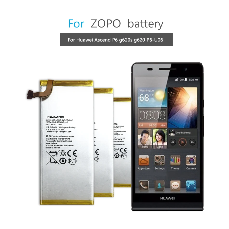 YKaiserin аккумулятор для смартфона HB3742A0EBC 2050 мАч Huawei Ascend P6 U06 c00/Ascend G6 G620 G621 G620s