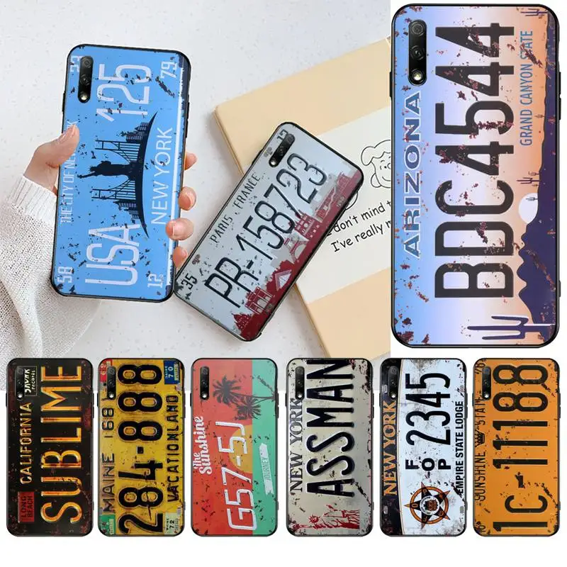 YJZFDYRM USA NEW YORK 125 Signs Car Number Silicone Black Phone Case For Huawei Nova 6se 7 7pro 7se honor 7A 8A 7C Prime2019 | Мобильные