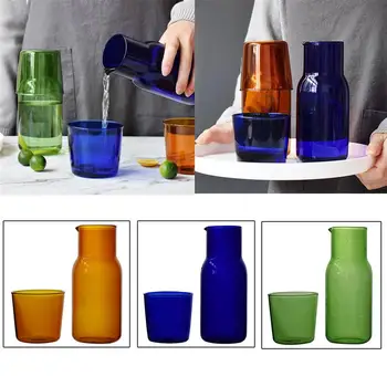 

Fashion Clear Candy Color Glass Tea Cup Set Simple Heat-Resistant Drinking Glass Juice Glass With Tea Pitcher Drinking Utensils