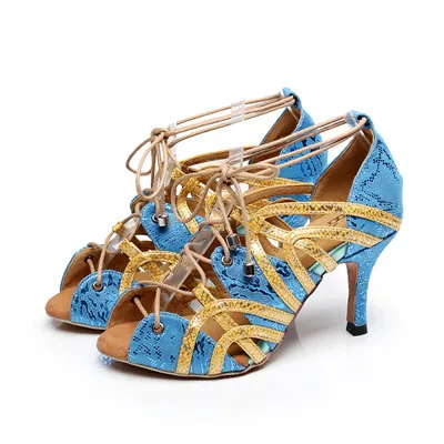 Blue 7.5cm heel Брендовые кожаные туфли для латинских танцев синего, серого, цвета слоновой кости женские вечерние 7,5, 8,5, 10 см каблук Бальные Танцевальные Туфли - Цвет: Blue 7.5cm heel