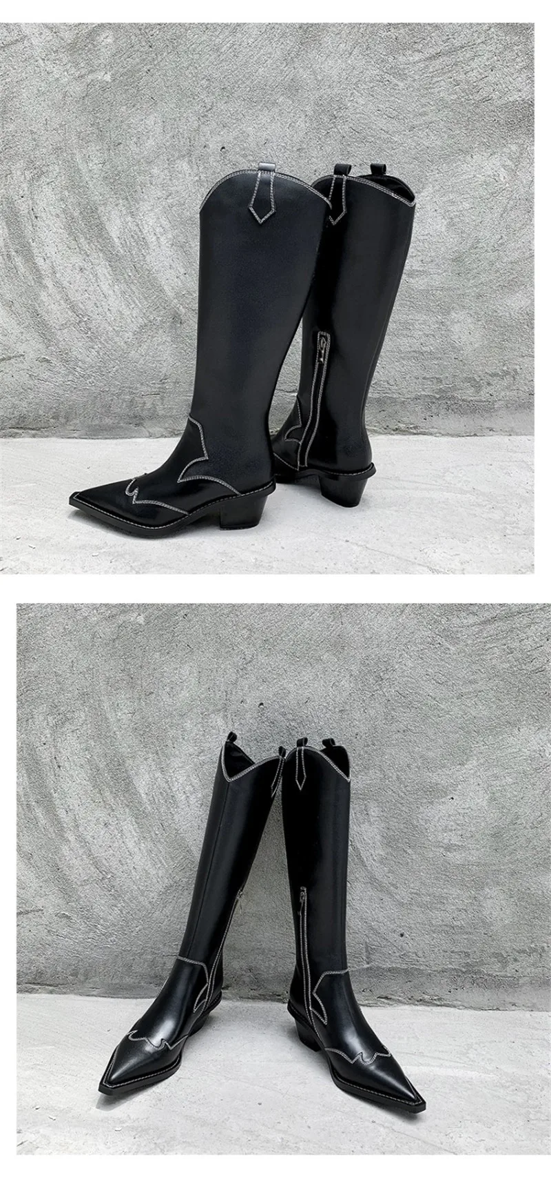 Классические ковбойские сапоги из натуральной кожи с вышивкой для женщин; женские ковбойские ботинки с боковой молнией; обувь на низком каблуке; женские сапоги до колена