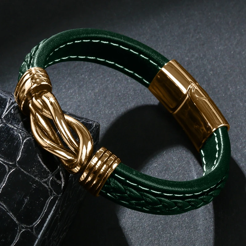 MOZO, модный,, классический, мужской браслет, кожа, нержавеющая сталь, браслет с подвесками, женский, крест, панк, ювелирный браслет, подарки, зеленый