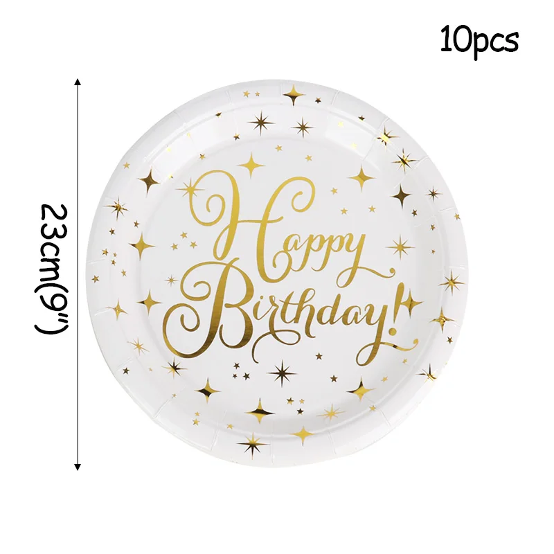 10pcs 9inch plates MEIDDING, Золотая одноразовая посуда для дня рождения, украшения для дня рождения, тарелки для детей и взрослых, салфетки для дня рождения, посуда - Цвет: 10pcs 9inch plates