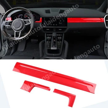 

For Porsche Cayenne 2018 2019 Matte ABS Carbon Fiber Red LHD Interior Console Center Dashboard Frame Trim Car Styling