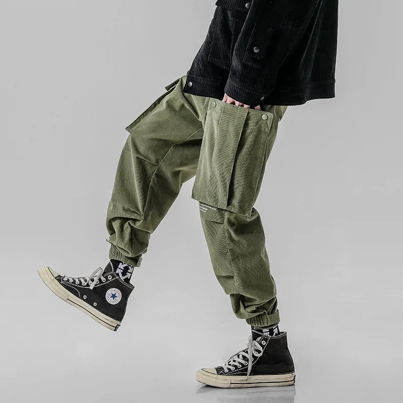 

2019 New Style Velcro Bib Overall Autumn And Winter MEN'S Casual Pants Large Pocket Loose-Fit Beam Leg Harem Pants Sub-Men's Tro