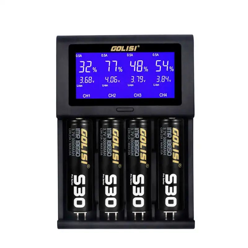 

Golisi I4 2.0A Intelligent Lcd Charger Intelligent Fast Battery Charger For Li-Ion 18650 26650 20700 Aa Aaa Rechargeable Battery