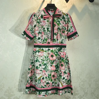 

2020 Spring summer fashion women's floral print bowtie dress Chic ruffles dress B648