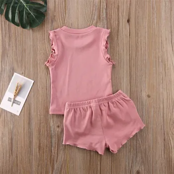 

0-3T Solid Clothes Sets Baby Girls Fashion Casual Solid Pattern Summer T-shirt Tops+Shorts Outfits Kids Clothing Sets
