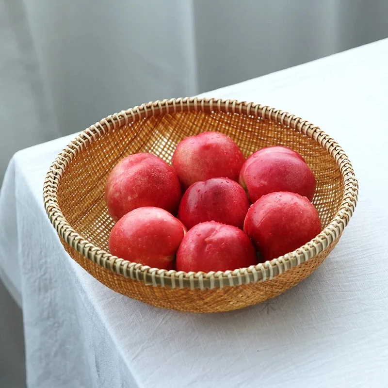 Storage basket handmade primary color bamboo woven food fruit and vegetables storage basket kitchen furniture supplies