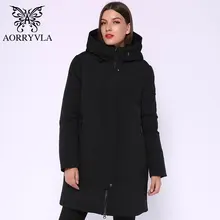 AORRYVLA бренд женская зимняя парка Женская куртка темно-серый с капюшоном длинное пальто биопухом пуховик теплая зимняя куртка Горячая модель