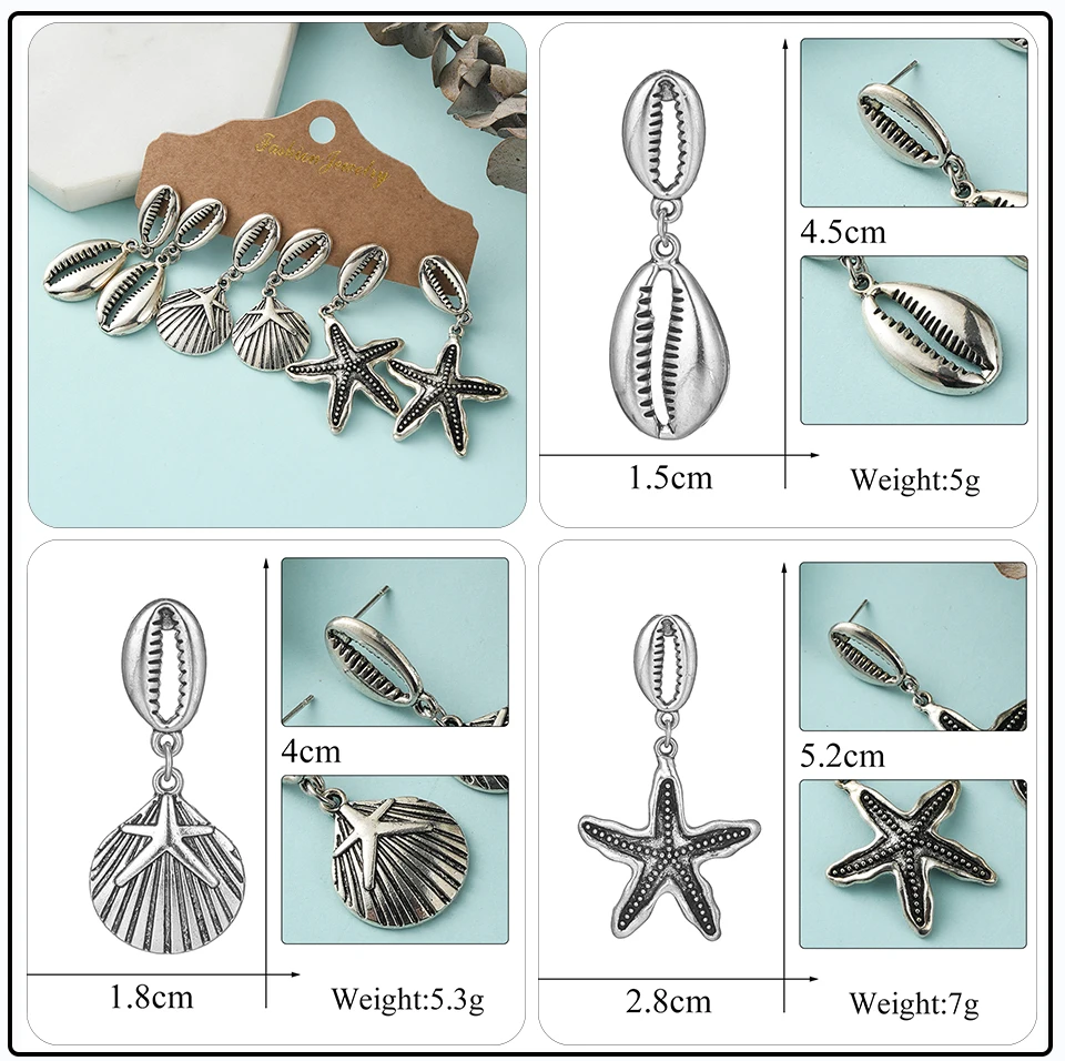 41 Style Silver Rose Gold Color Earrings Ethnic Bohemia Vintage Mixed Styles Long Leaf Big Round Circle Shell Shape Wooden Stones Beads Geometric Bronze Met (15)