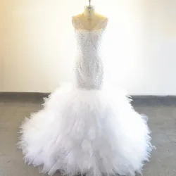 Arabic Dubai Wedding Dresses 2022 Luxury Beaded Ruffles V-neck Bridal Gowns Customed Vestidos De Noiva Robe Mariage