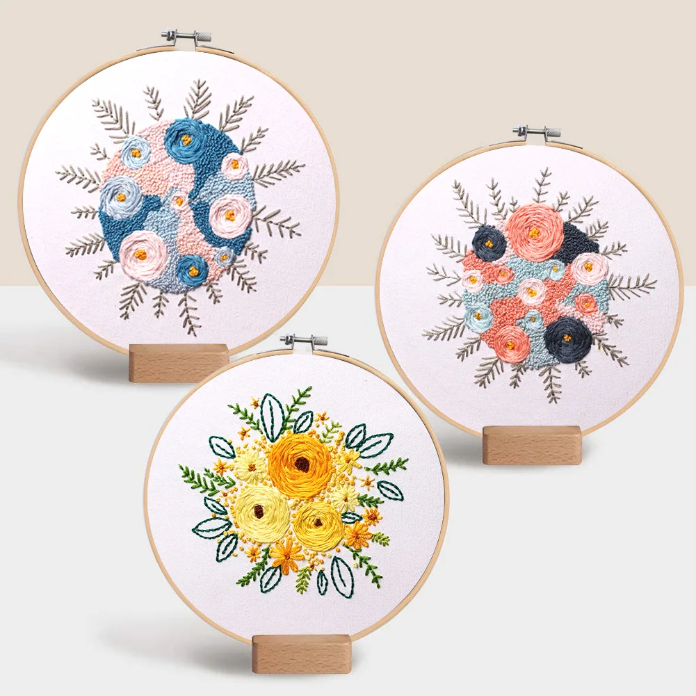 

Embroidery Flowers Handwork Needlework DIY Starter Kit Ribbon Painting Plants Pattern Threads Tools Home Decoration Cross Stitch