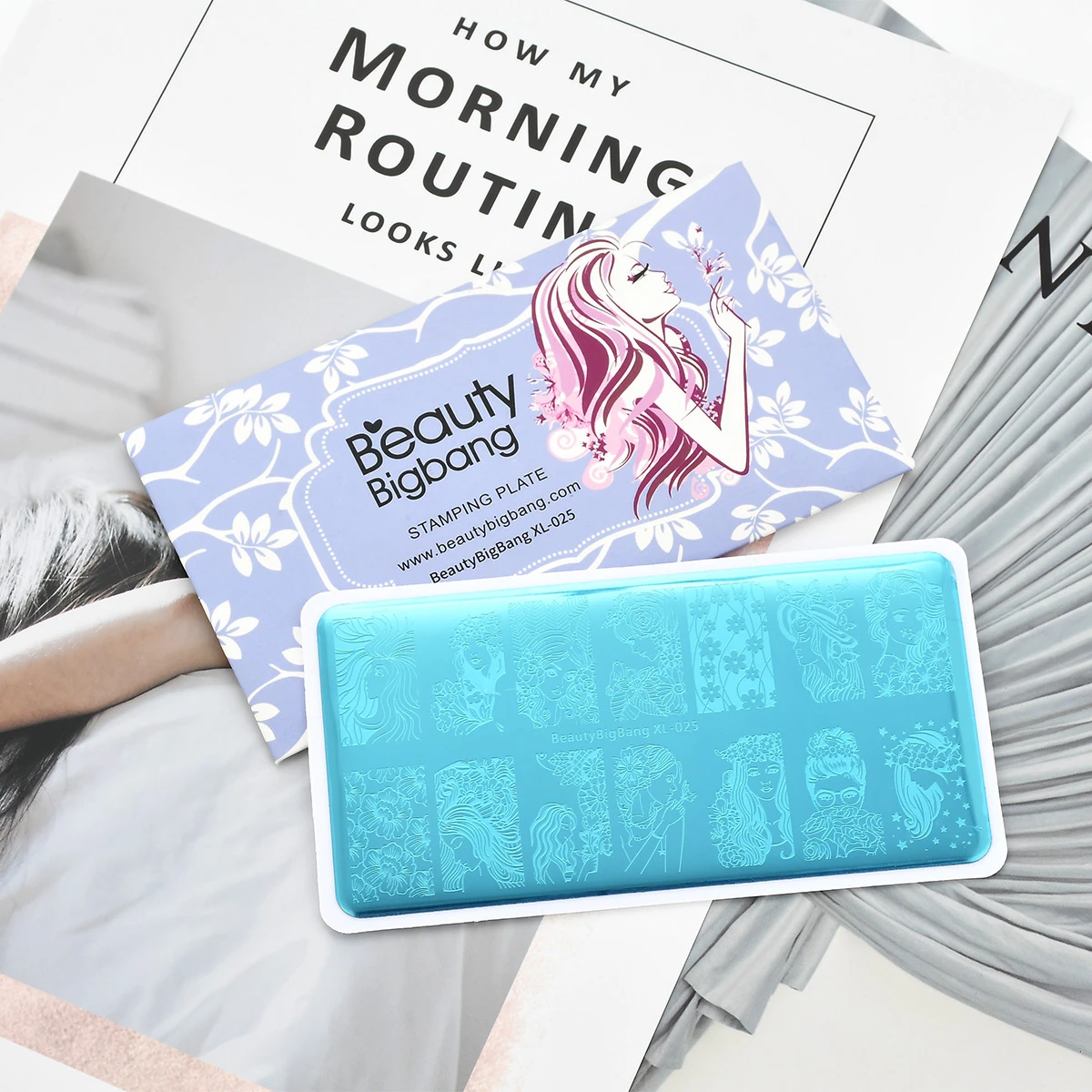 

BeautyBigBang Stamping Plates Girl Flower Beautiful Young Girl Rectangle Template Manicure Nail Art Stamp Image Plate Tools