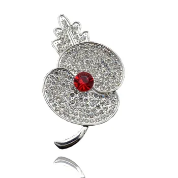 

2.7 Inch Clear Rhinestone Crystal Diamante British Poppy Brooch Remembrance Gifts
