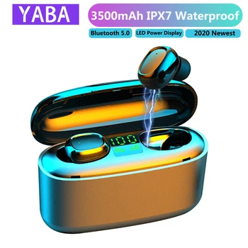 

YABA TWS Bluetooth Earphones Streo Wireless Earbuds with LED Power Display 3D Stereo Sound IPX5 Waterproof Whit 3500mAh Charging