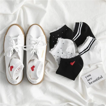 

SP&CITY Japanese Style Dot Love Patterned Lace Women Socks Original Casual Ankle Socks For Female Breathable Comfortable Sox