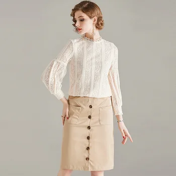 

T201030 Lace Suit Female 2020 Season Women's Wear Long Sleeve Slim Fit Slim Two-piece Set