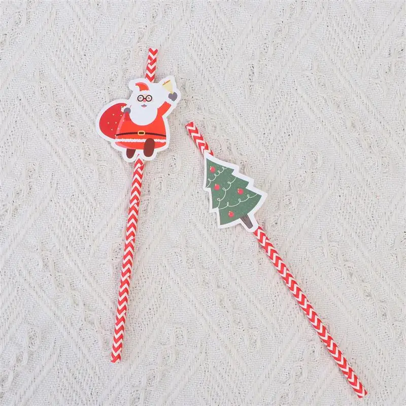 36pcs Christmas Paper Straws Cartoon Decorative Drinking Straw Party Supplies Photo Props