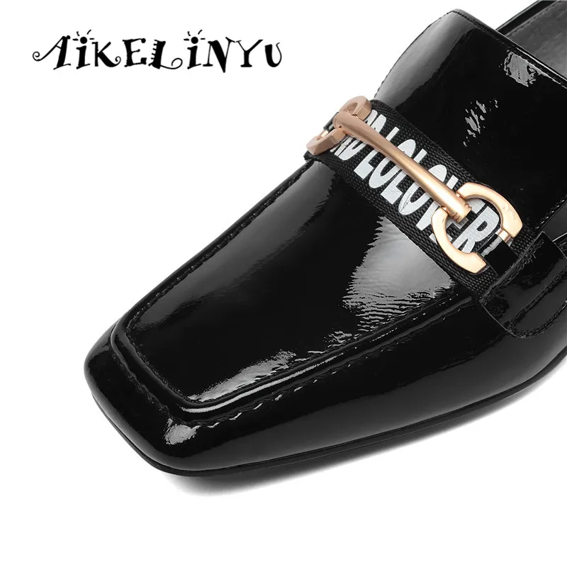 AIKELINYU/весенние туфли-лодочки; Высококачественная женская обувь из натуральной кожи фиолетового цвета; повседневная обувь на низком каблуке с металлической цепочкой для деловой женщины; обувь для отдыха