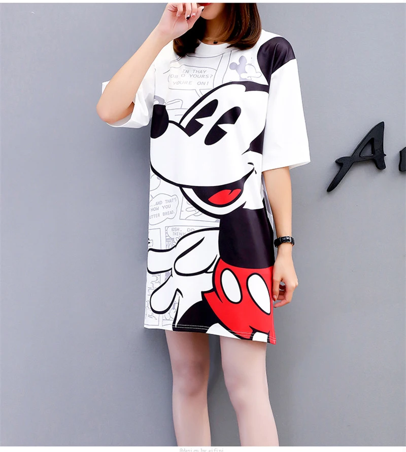 

Minnie Mickey Women Dress Summer Cartoon Black White Loose Vestidos Streetwear Fashion Clothing Casual Plus Size Dresses Mujer