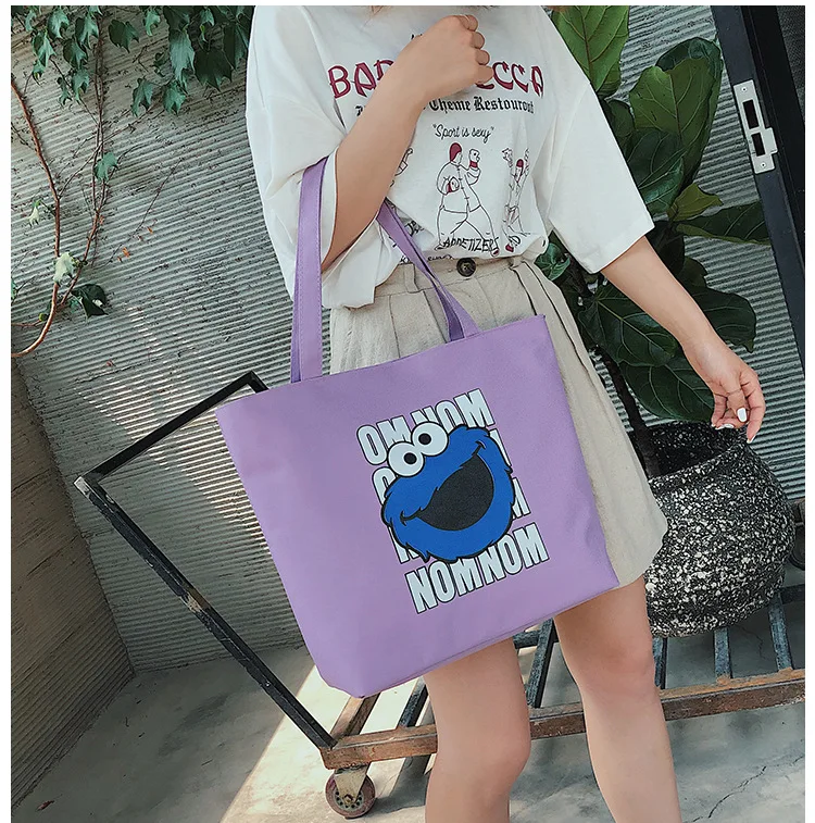 600D корейский стиль Harajuku Улица Сезам граффити тканевая сумка студенческая мягкая девушка сумка на плечо Большая вместительная сумка для покупок