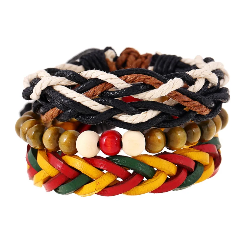 

3pcs/Set New Classic Vintage Leather Bracelet Men Women Minimalist Multi-layer Male Femme Charm Bracelet Jewelry For Couple Gift