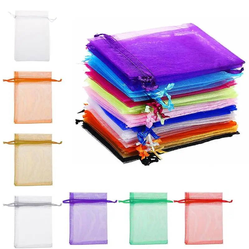 

50pcs 7x9cm Transparent Colorful Organza Bags for Christmas Halloween Wedding Birthday Party Gift Packaging Candy Box Wrapping