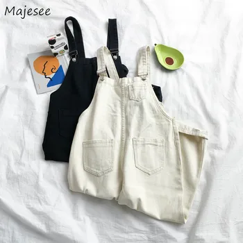 

Women Jumpsuit Black Solid Simple All Match High Quality Womens Korean Fashion Jumpsuits Denim Pockets Haarajuku Hot Sale Soft