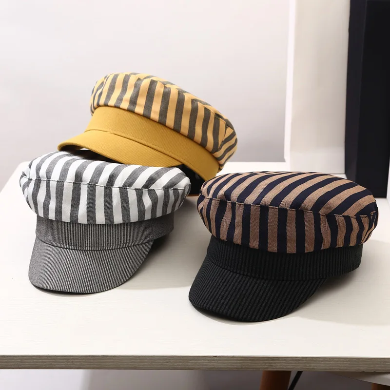 Досуг полоса плоский берет шапки Новое поступление хлопок шляпы на весну-лето для женщин модное женское украшение на голову Gorras