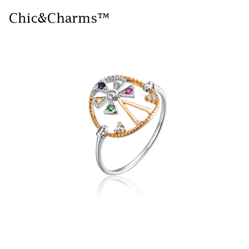 

Chic&Charms 9K&14K Real Rose Gold Natural Colored Tsavorite Gemstone Ring Rainbow personality Ferris wheel women ring