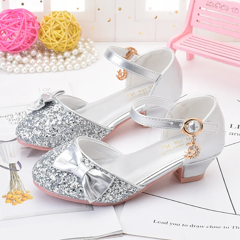 

Girls Princess Shoes New Style Crystal High Heel Shoes Performance Catwalks Shoes Small Host Model Leather Shoes Children Pump